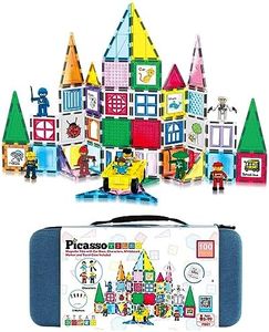 PicassoTiles 100pc Magnet Tile Construction Building Block Set with Carry Case Car Base Magnetic 8pc Characters Whiteboard Markers Idea Book Magnetized Toy Kit Playset Kids STEM Learning Age 3+ PB01
