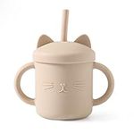 let's make Silicone Sippy Cup, Baby Cat Training Cup with Straw for Infant & Toddler No Spill Trainer Cups with Two Hands Easy to Clean