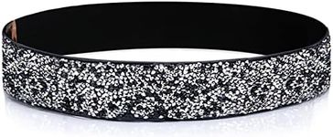 YooAi Rhinestone Elastic PU Leather Belt Shiny Crystal Stretch Waist Belt Wide Waist Band for Women Dress, Crystal Black + Black Band, 40-52W X-Large