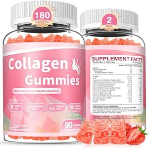 180 Count Collagen Gummies 2500mg Collagen Protein Type I II III V X with Biotin Vitamin C A B D E Keratin Hyaluronic Acid for Hair Skin Nails Joint Immune Digestion Women Men Sugar Free Strawberry