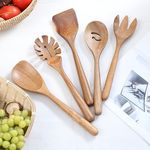 Wooden Spoon for Cooking Utensils, Thick Round Handle Wood Kitchenware Tool Set, 12" Wooden Spoons for Utensil, Kitchen Serving Spatulas Corner Spoon Salad Server Claw Spaghetti Spoon Cook Gadgets