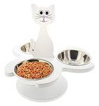 Etna Pet Store Elevated Cat Bowls - This Wooden, Raised Pet Feeder Promotes Better Digestion and is Easy on the Joints - Multiple Cat Feeder with 3 Removable Cat Bowls for Food and Water - White