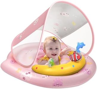 Baby Pool Float - Inflatable Infant Pool Float with Canopy UPF50+ Sun Protection - Baby Swimming Float Toy Play Console for 6-36 Months Toddler-Pink