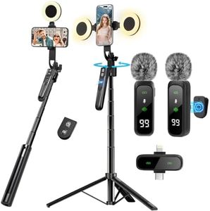 Vlogging Kit for iPhone/Android,Phone Tripod with Light and Microphones