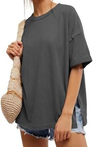 EXLURA Womens Summer Oversized T Shirts 2025 Casual Short Sleeve Loose Maternity Tops Crewneck Tunic Plus Gym Workout Top Dark Grey