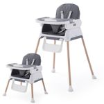 3 in 1 Baby High Chair,Adjustable Convertible Infant Baby Feeding Chair Booster for Eating with Detachable Double Tray,5 Point Harness,Deep Gray