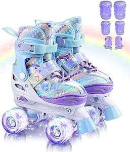 Sportneer Kids Roller Skates, Roller Skates with Protective Gear Set, Adjustable Roller Skates with 8 Light up Wheels, for Girls Kids Youth Beginner Indoor & Outdoor Use(1pair)