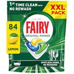 Fairy Original Power Dishwasher Tablets Lemon, 84 Capsules, 1st Time Cleaning Action with No Rewash, Effective on 100% Grease, Spotless Shine without Residues