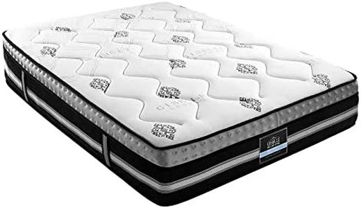 Giselle Bedding Queen Mattress Bed Mattresses Cool Gel Foam 35cm Thickness, with 7-Zone Pocket Spring System and Breathable Euro Top, 5Yrs Warranty, Medium Firm, White + Grey with Vacuum Packed