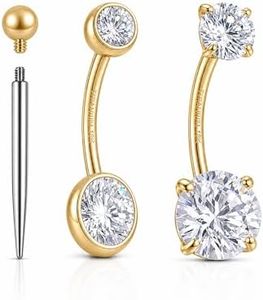 RIYSGHNQ G23 Titanium Belly Button Ring 14G Internally Threaded Navel Piercing Jewelry 18K Gold Plated Cubic Zirconia Navel Bar for Women Men (Gold)