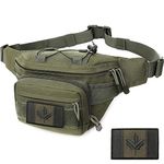 Rouinek Tactical Fanny Pack Military Tactical Waist Bag Molle Hip Bum EDC Bag Utility Bags with CA Flag Patch for Camping Hiking Hunting (Green) XX-1