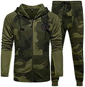 PASOK Traje de chándal informal para hombre, manga larga, cremallera completa, para correr, forro polar verde con licencia oficial de star wars silent one crew., Medium