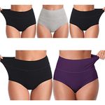 Womens Underwear,Mid Waist No Muffin Top Full Coverage Cotton Brief Ladies Panties Lingerie Undergarments for Women Multipack (X-Large(Size 8), High-Waist-Multi-E-5 Pack)