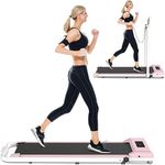 Bigzzia Treadmills for Home, 2 in 1 Under Desk Treadmill Portable Walking Running Pad with Remote Control and LED Display for Home Office Gym Use, Installation-Free (Pink with handrail)