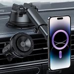 OMOTON Magnetic Car Phone Mount for MagSafe, [Vacuum & 20 N52 Magnets] Dual Suction Car Phone Holder for Dashboard/Windshield/Air Vent, Fit for iPhone 15 14 13 12 Series, All Smartphones