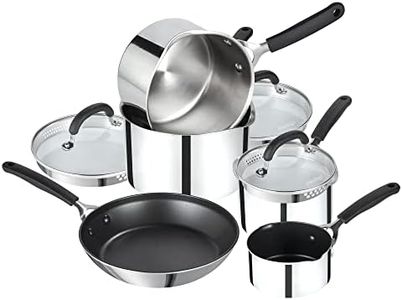 Prestige Made To Last Stainless Steel Pan Set Non Stick - 5 Piece Induction Pan Set with Frying Pan, Milk Pan & Set of 3 Saucepans with Straining Lids, Durable Dishwasher Safe Cookware