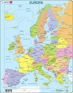 Larsen A8 Mappa Politica dell'Europa per i Bambini più Piccoli, Edizione Italiano, Puzzle Incorniciato con 37 Pezzi