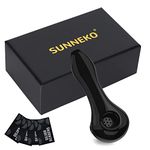 SUNNEKO Glass Pipe, 7 Holes Pipe Bowl Thick and Heat Insulated, Purely Handmade, Heat-Resistant, Odorless, Small and Portable, Beautifully Packaged Gift, Black, 11 cm