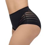 Leonisa Invisible High Waisted Tummy Control Stripe Lace Underwear - Shapewear Panties for Women Black