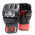 Ring Fight MMA/Fight/Muay Thai Thumb Protection Grappling Gloves Black/Red (Small/Medium)