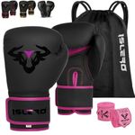 Islero EVO Fitness Matte Black Boxing Gloves Men Punch Bag Women Pink MMA Muay Thai Martial Arts Kick Boxing Sparring Training Fighting Gloves With Hand Wraps (14 OZ, Pink)