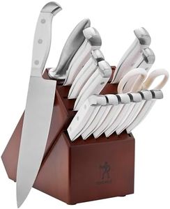 HENCKELS Statement 15Piece White-Handled Knife Block Set with Shears, Sharpening Steel - Dishwasher Safe, Ergonomic Handle