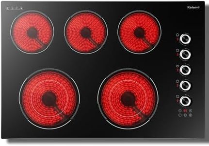 30 Inch Electric Cooktop 5 Burner Karienvir, 8600W Built-in Electric Stove Top, Cooktop 30" with Double-ring Burner, Knob & Touch Control, 9 Power Levels, Timer, Safety Lock, 220V-240V Hard Wire