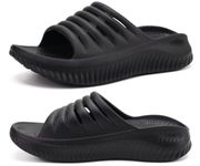 KuaiLu Womens Recovery Sandals Comfortable Plantar Fasciitis Arch Support Ladies Orthopedic Slip On Running Sport Walking Slides Thick Athletic Cushion Slippers Summer Outdoor Sliders Black Size 7