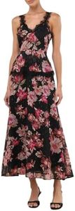 Lulus Larkspur Lace Trim Peplum Maxi Dress for Women Formal Floral Clip-Dot Evening Gown with V-Neck and Tiered A-Line Skirt