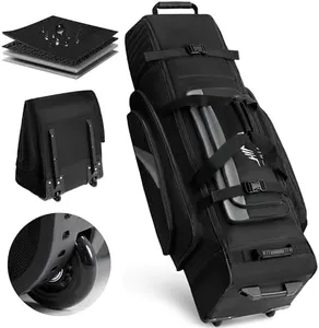 UNIHIMAL Soft-Sided Golf Travel Bag Cover with Wheels, 1680D Material with Padded Head and Leather Accents, Foldable Travel Golf Bags for Airlines