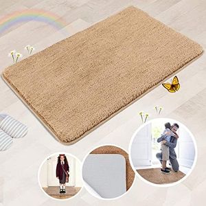 Indoor Doormat Super Absorbs Mud Absorbent Rubber Backing Non Slip Door Mat for Entry, Mud Room, Back Door, Bathroom,High Traffic Areas 20"x 31.5" Machine Washable Inside Mats (Tan)