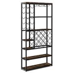 GiantexUK 27 Bottles Wine Rack, 6-Tier Freestanding Wine Bar Cabinet with Storage Shelves, Glass Holders & Anti-Tipping Device, Floor Wine Holder Display Shelves for Dining Living Room Office Pub