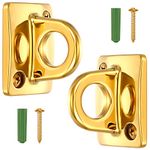 2 Pcs Gold Large Loop Wall Plate Metal Post Queue Line Barrier Hanging Circle Hook Rope Safety Barriers for Movie Theaters Grand Openings Auto Shows Hotels Velvet Stanchion VIP Rope Crowd Control