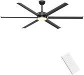 Ohniyou 72 Inch Large Industrial Ceiling Fan with Lights Remote Control, Black Big Ceiling Fan with 6 Metal Blades, 6-speed Quiet DC Motor for Outdoor Patios Shop Living Room Garage