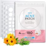 TKTK Pimple Patches Acne Patches for Face, 4 Sizes 180 Patches Hydrocolloid Acne Cover Patch, Clear Easy To Peel Acne Absorbing Zit Patch with Tea Tree & Calendula Oil