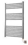 Greened House Chrome Straight Electric Heated Towel Rail 600mm wide x 1000mm high Flat Designer Towel Radiator