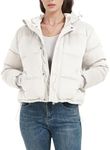 Flygo Puffer Jacket Womens Cropped Corduroy Hooded Winter Jackets Warm Quilted Long Sleeve Bubble Down Coats(White-L)