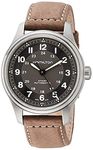 Hamilton Watch Khaki Field Titanium Auto | Swiss Made | 42mm Titanium Case | Black Dial Analog Watch | Brown Leather Strap (Model: H70545550), Black, casual