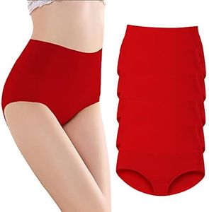 AMZCHPC Women's Briefs Cotton Underwear High Waisted Panties Soft Underpants 5Pack (red, Small)