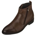 CALTO Men's Invisible Height Increasing Elevator Shoes - Dark Brown Premium Leather Lightweight Zipper Boots - 2.8 Inches Taller - S28002 - Size 8 D(M) US