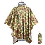 Anyoo Waterproof Rain Poncho Lightweight Reusable Hiking Rain Coat Jacket with Hood for Outdoor Activities,Camo Green,One Size