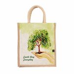 Sangra Multicolor Jute bag for Women and Men Lunch Bag with Zip and Handle (Everyday Earth Day)