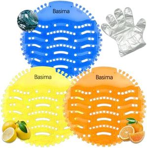 Urinal Screen Deodorizer, Basima 50-Pack Long-Lasting Scents Urinal Cakes (Ocean Breeze, Lemon, Orange), Anti-Splash Urinal Screens for Men's Bathrooms in Offices, Churches, Schools, and Restaurants