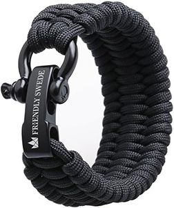 The Friendly Swede Trilobite Extra Beefy/Wide 500 lb Paracord Survival Bracelet With Stainless Steel Black Bow Shackle - Adjustable Size (Black M (7-8" Wrists))