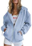 PRETTYGARDEN Women's 2024 Zip Up Y2K Hoodies Casual Long Sleeve Sweatshirts Fall Track Jackets with Pockets (Light Blue,Large)