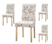 Styleys Elastic Chair Cover Stretch Removable Washable Short Dining Chair Cover Protector Seat Slipcover (Set of 4 Beige Tulip Flower, SD128)