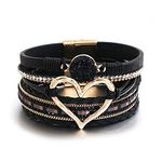 GMXLin Multi-Layer Women Heart Leather Wrap Bracelet Black Handmade Wristband Braided Rope Cuff Bangle with Magnetic Buckle Jewelry for Sister Friend Daughter