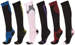 DARESAY Knee High Athletic Compression Socks Men Women, Circulation and Recovery, Assorted Colors - 6-Pack