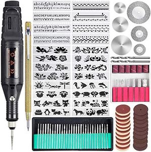 Uolor 70 Pcs Engraving Tool Kit, Multi-Functional Electric Engraver Pen DIY Rotary Tool for Jewelry Metal Glass Ceramic Wood Plastic with Scribe, 52 Bits and 16 Stencils