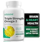 Vitasave Omega-3 Fish Oil Supplement [120 Softgels] - High Potency - Burpless - 3000mg Fish Oil, 900mg EPA, 600mg DHA